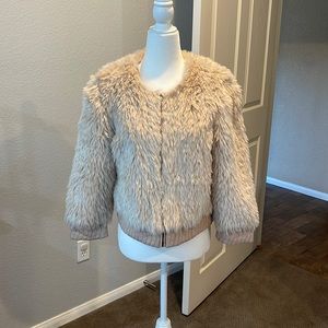 Light pink elevenses size small faux fur Bommer jacket from Anthropologie